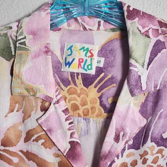 Jams World Shirt Womens Small Purple Floral Hawaiian Camp Short Sleeve Button Up - Picture 3 of 7